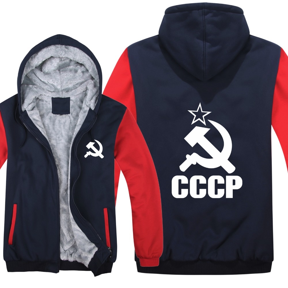 새로운 CCCP 후드 모스크바 러시아 재킷 겨울 남성 캐주얼 두꺼운 양털 소련 소련 KGB 스웨터 풀 오버